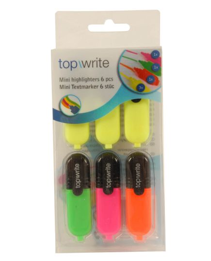 Topwrite Mini Highlighters - Pack of 6 - 4 colors
