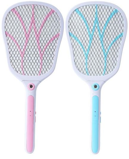 Rechargeable electric racket repels mosquitoes with LEDs in various colors