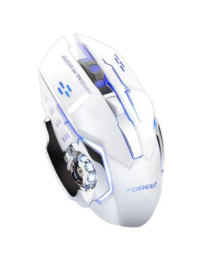 White FV-W502 Wireless LED Gaming Mouse with Built-in Rechargeable Battery