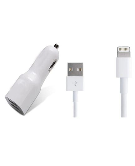 Lightning car charger with 2xUSB 1m charging and sync cable